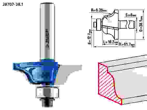 Фреза кром. калевочная №6, 38.1x18мм, r=6.3мм, Профессионал ЗУБР