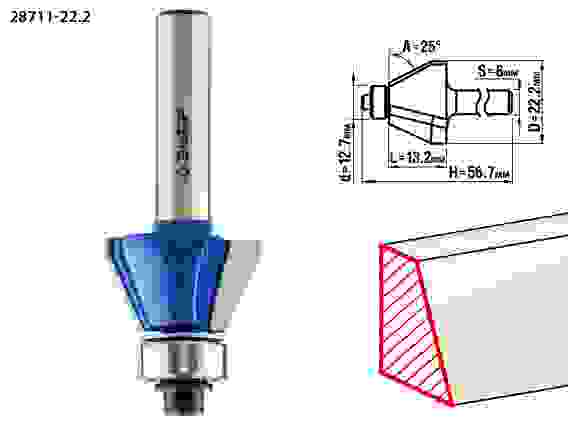 Фреза кром. калевочная (фасочная) №9, 22.2x13мм, Профессионал ЗУБР