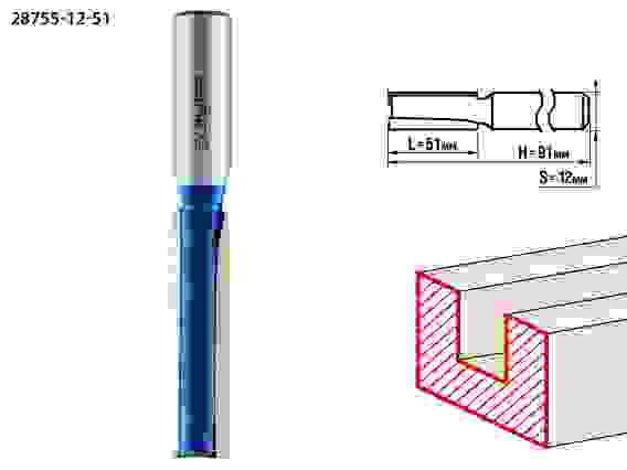 Фреза пазов. прям. с ниж. подрез., 12x51мм, хв. 12мм, Профессионал ЗУБР