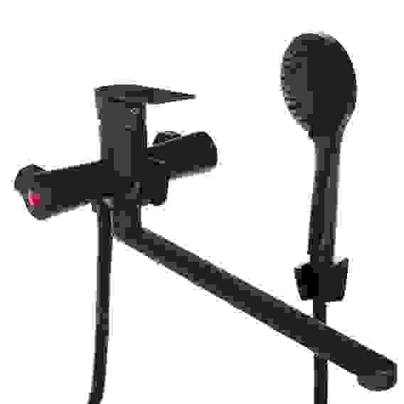 Смеситель для ванны с душем, прямой излив 35см, картридж 35мм, черный, цинк, SK08-P105 СоюзКран