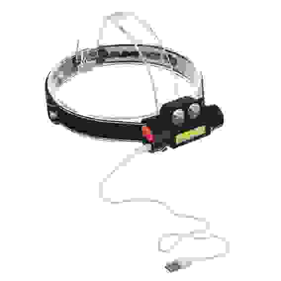 Фонарь налобный, COB LED, 2 режима, 800мАч, зарядка USB, пластик, 92х35х45 мм ЕРМАК