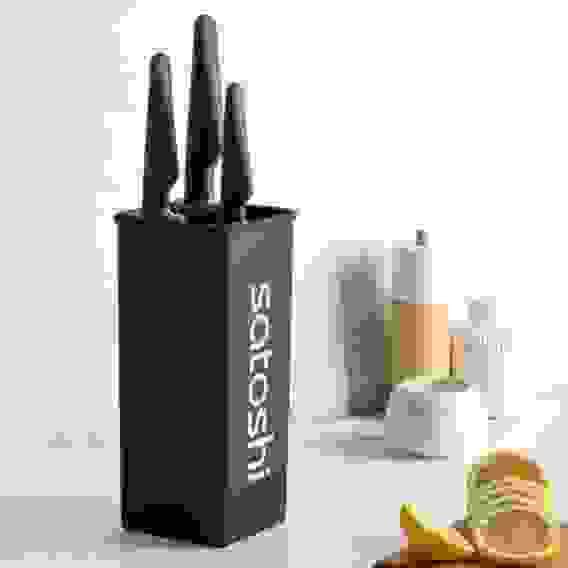 Подставка для ножей с полипропиленовыми разделителями, 10x10x22,5см, квадрат, soft-touch чер SATOSHI