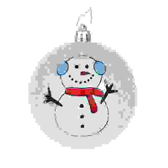 Шар 8 см, белый снеговик с наушниками 26-469 СНОУ БУМ