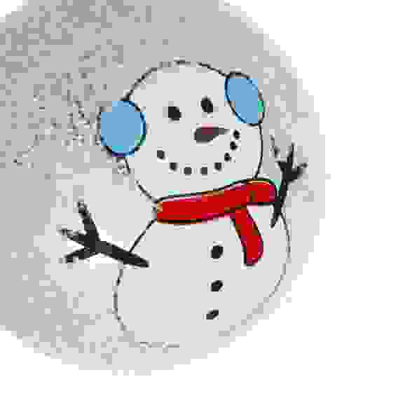 Шар 8 см, белый снеговик с наушниками 26-469 СНОУ БУМ