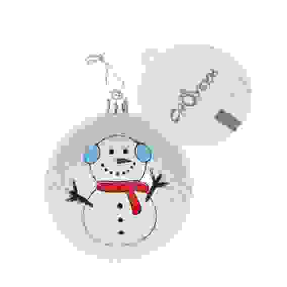 Шар 8 см, белый снеговик с наушниками 26-469 СНОУ БУМ