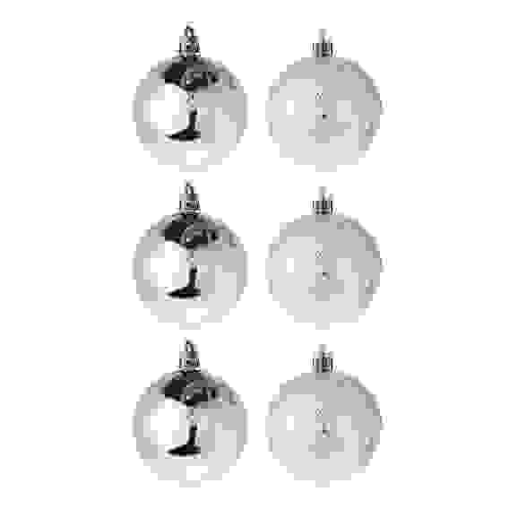 Набор шаров 6 см, 6 шт, серебро, пластик, глиттер, 26-132 СНОУ БУМ