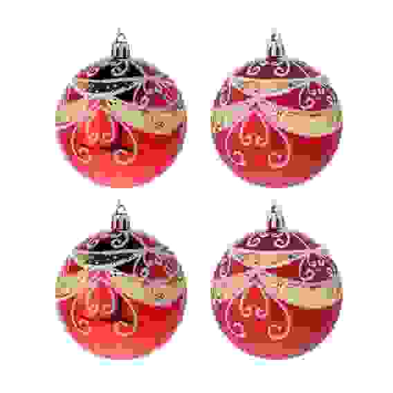 Набор шаров 8 см, 4 шт, красный, пластик, глиттер, 26-117 СНОУ БУМ