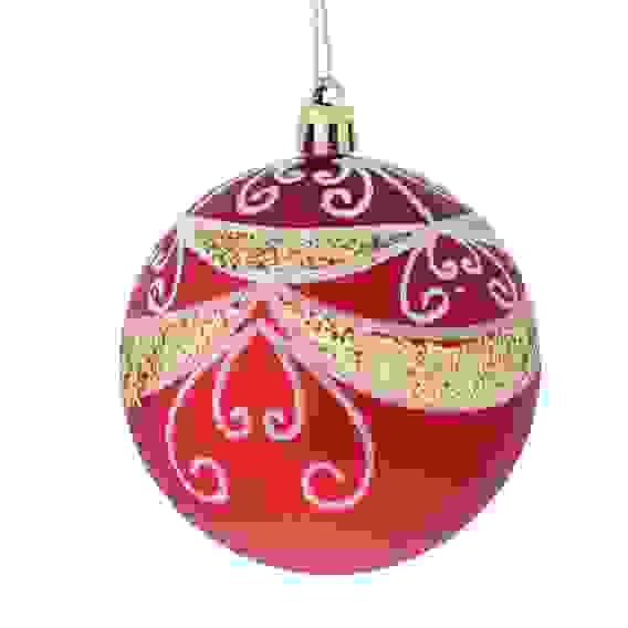 Набор шаров 8 см, 4 шт, красный, пластик, глиттер, 26-117 СНОУ БУМ