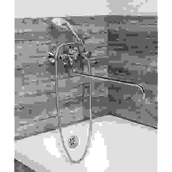 Смеситель для ванны Кварц, круглый излив 40см, керам. кран-буксы 1/2, душ. набор, латунь, хром RAIN