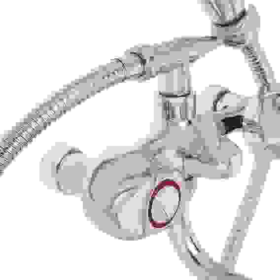 Смеситель для ванны Кварц, круглый излив 40см, керам. кран-буксы 1/2, душ. набор, латунь, хром RAIN