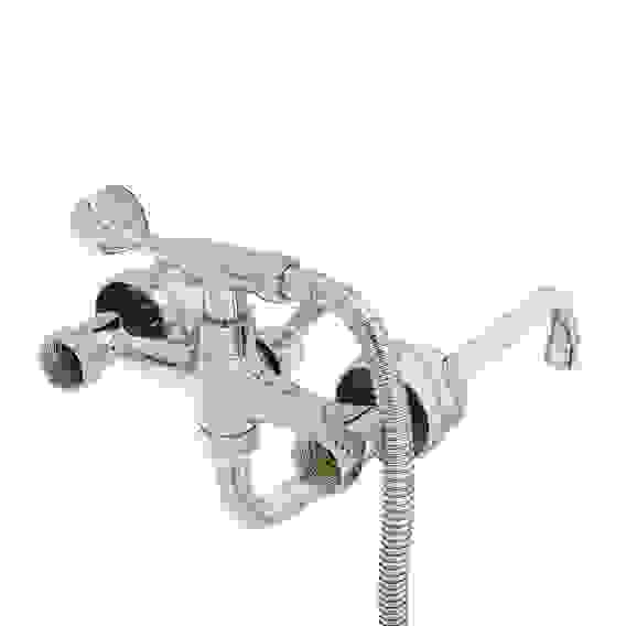 Смеситель для ванны Кварц, круглый излив 40см, керам. кран-буксы 1/2, душ. набор, латунь, хром RAIN