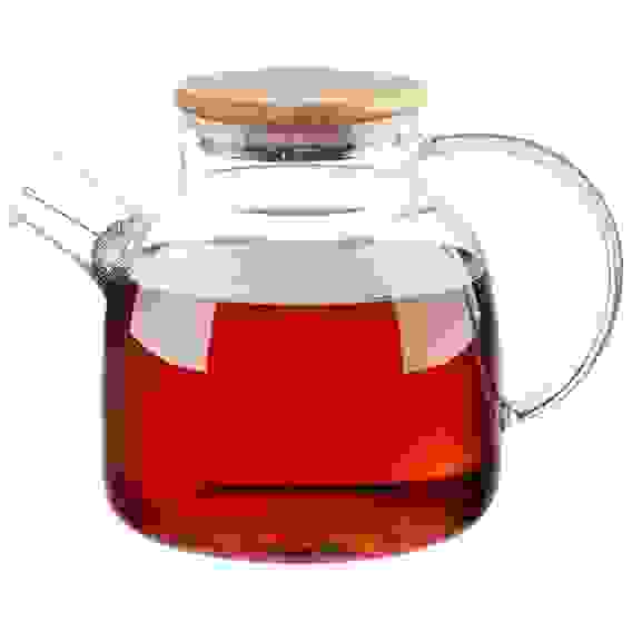 Чайник заварочный Foresta di bambu, объем 1,5 л, из боросиликатного стекла с крышкой из бамбука