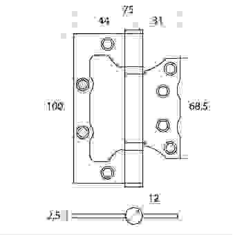 Петля (навес) Trodos 100х75х2.0 без врезки б/к белый