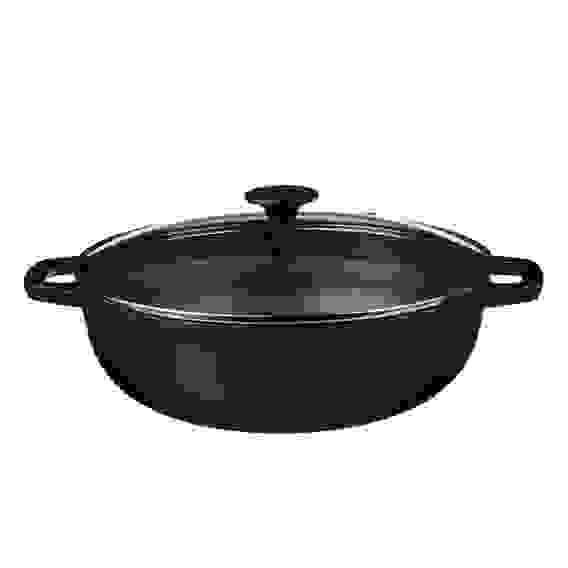 Вок чугун, d30х8,5см, стеклянная крышка, индукция VETTA