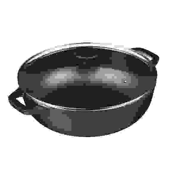 Вок чугун, d30х8,5см, стеклянная крышка, индукция VETTA
