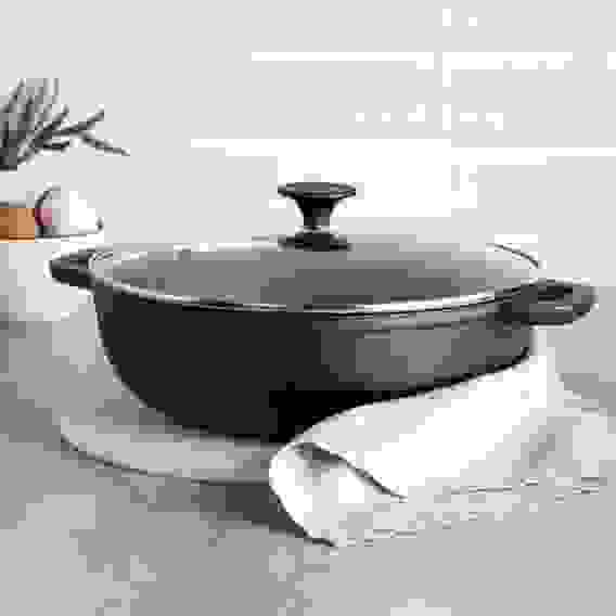 Вок чугун, d30х8,5см, стеклянная крышка, индукция VETTA