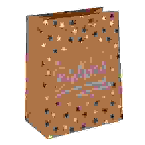 Пакет подарочный, бумажный, крафт с фольг.слоем, М 18x23x10 см, 4 дизайна, С Днем Рождения LADECOR