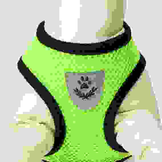 Шлейка с поводком, размер M, ОШ 26 см, ОГ 36-44 см, с светоотражающей нашивкой, мягкая, зелёная