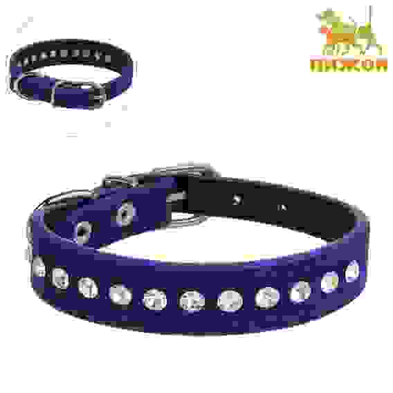 Ошейник «Бархат и стразы», 31×1.3/2 см, ОШ 22-28 см, синий