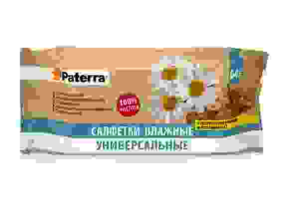 Салфетки влажные УНИВЕРСАЛЬНЫЕ, PATERRA, с экстрактом ромашки и витамином Е, 64 шт. в упаковке, разм