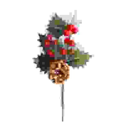 Ветка декор.с шишкой/ягод. дл.26см. SL15-1132