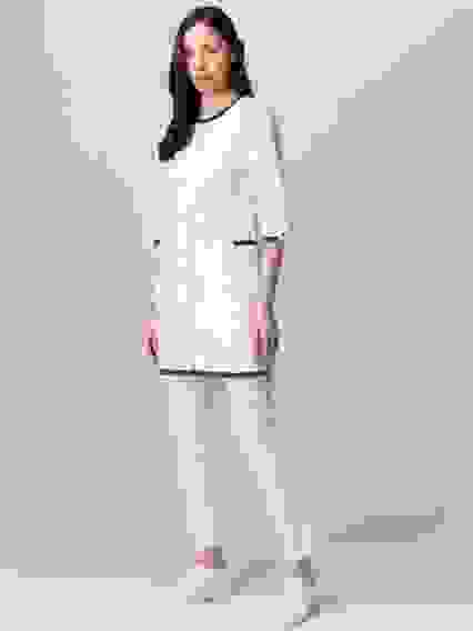 Халат женский Симпл-003 белый/василек (тк. Смесовая 120) (44-46)