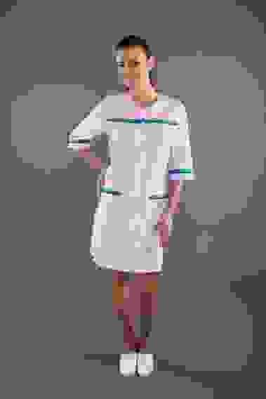 Халат медицинский женский Лотос, белый/голубой (54)