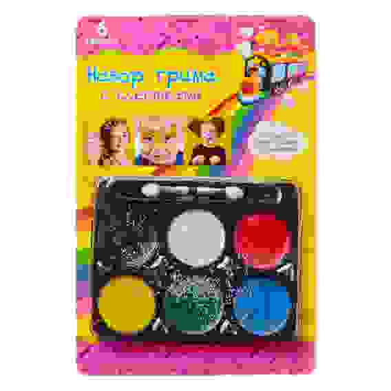 Набор грима с блестками, 6 цветов, аппликатор в комплекте, 12,7х18,8см, масляный грим, пластик