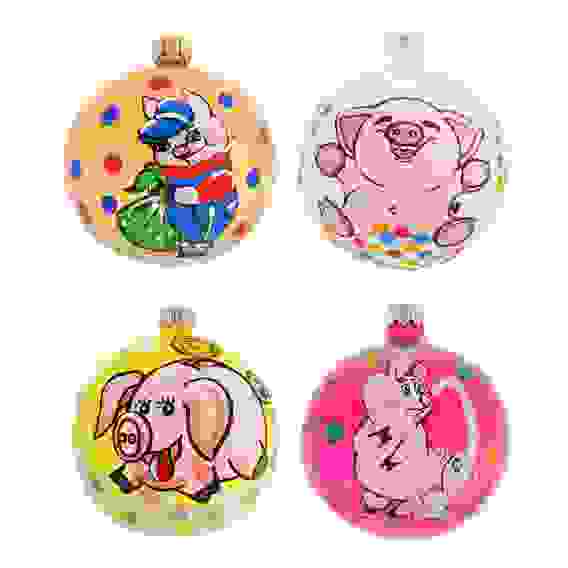 Шар ручной работы &quot;Символ года 2019&quot; 85мм,стекло,4 дизайна СНОУ БУМ