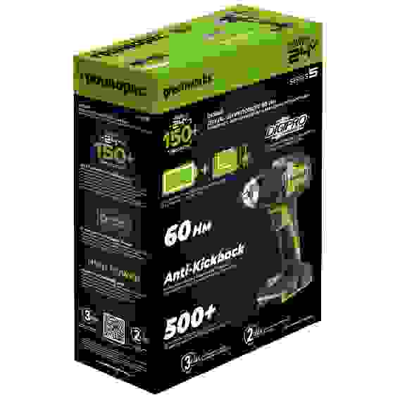 Дрель-шуруповерт акк. Greenworks DD560, 24V, б/щет, 0-500 / 0-2000 об/мин, 30/60 Нм,13мм, Anti-kickb
