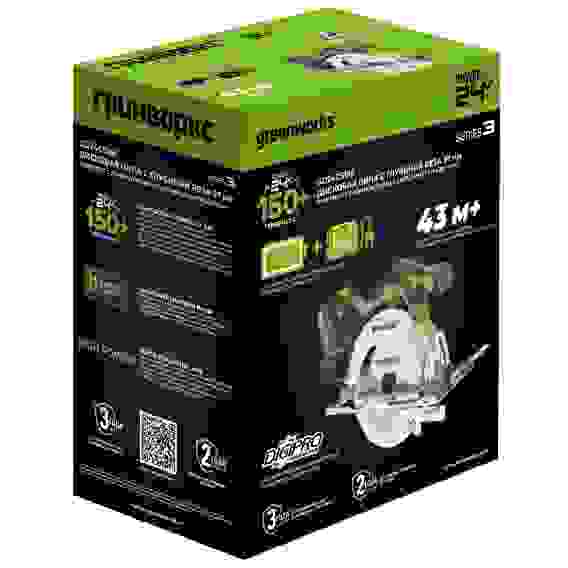 Пила дисковая акк. Greenworks GD24CS165, 24V,б/щет,165х20мм, 4800 об/мин, рез 57мм,1х5Ач,ЗУ,кор