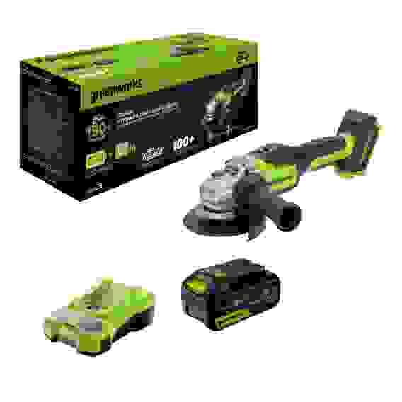 Углошлифмашина акк.Greenworks,GD24AG. 24V, бесщеточная,125 мм, 10500 об/мин, c 1хАКБ 5 Ач и ЗУ