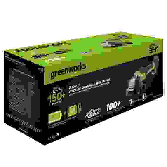 Углошлифмашина акк.Greenworks,GD24AG. 24V, бесщеточная,125 мм, 10500 об/мин, c 1хАКБ 5 Ач и ЗУ