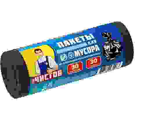Мешки для мусора 30л/30шт,5мкм,ПНД,черные,рулон,0063 Тов.Чистов
