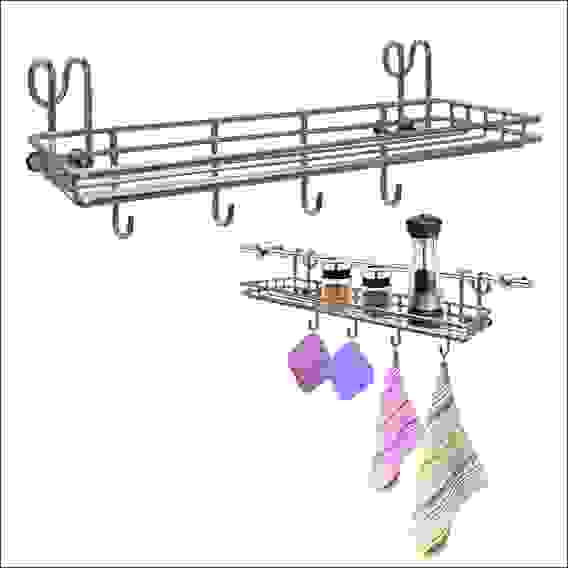 Полка для специй с 4 крючками навесная на рейлинг 25*9,5*10 см AN52-136