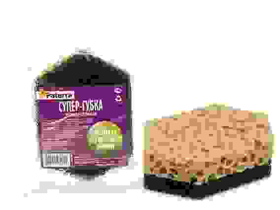 Губка &quot;СУПЕР&quot;, PATERRA, универсальная, с ретикулированным пенополиуретаном, 12 х 8 х 3,5 см, 1 шт. в