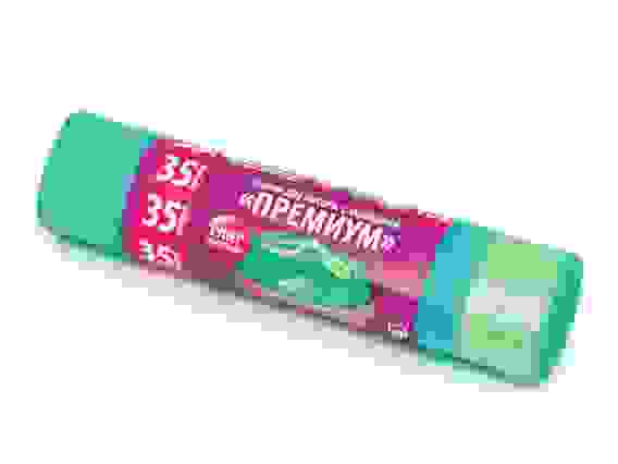 Мешки для мусора PREMIUM, 35 л, с завязками, PATERRA, 23 мкм, зеленые, ПВД, 15 шт. в рулоне