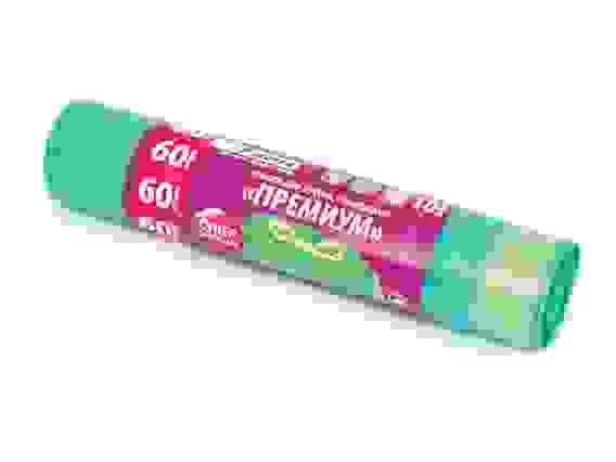 Мешки для мусора PREMIUM, 60 л, с завязками, PATERRA, 25 мкм, зеленые, ПВД, 10 шт. в рулоне