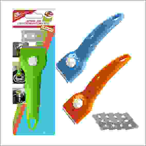 Скребок для стеклокерам. плит + 4 лезвия "Эконом" 3цв. MS58-173