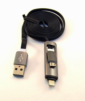 Кабель USB 2в1 (8 pin подходит для Apple, Micro USB) черный ISA (гарантия 2 недели)