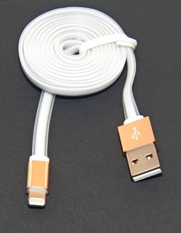 Кабель USB 8 pin подходит для Apple алюминий 1м плоский белый ISA (гарантия 2 недели)