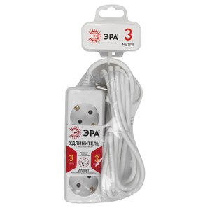Удлинитель ЭРА с з/к 3х1мм, 3гн*3м U-3e-3m