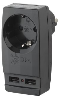 Адаптер &quot;Polynom&quot; 1гн 220V + 2xUSB 2100mA, c заземл, (черный) SP-1e-USB-B ЭРА