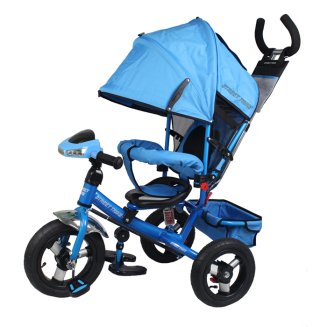 Трехколесный велосипед STREET TRIKE, надувные колеса, фара свет., звук, амортизатор (Синий