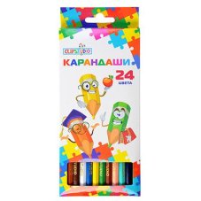 Карандаши 24 цвета шестигранные заточенные, дерево, в карт.коробке с подвесом ClipStudio