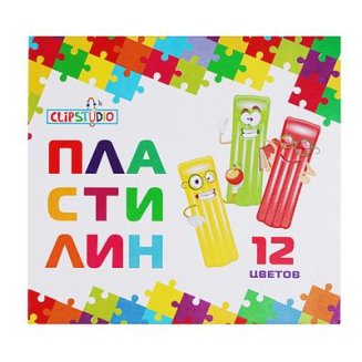 Пластилин 12 цветов 240 грамм в картонном выдвижном пенале ClipStudio