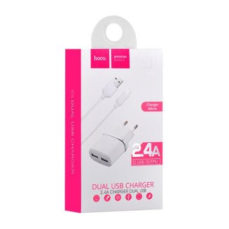 СЗУ Micro USB на 2 USB 2.4A C12 HOCO белое (гарантия 2 недели)