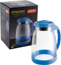 Кувшин из жаропрочного стекла Brocca-2500 с пластик ручкой, 2,5 л, цвет - синий, Mallony