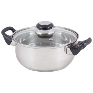 Кастрюля из нерж стали с крышкой (стекло) BAK-02, 2 л, ручки - бакелит, без ТМ
