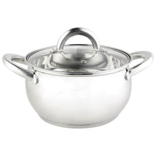 Кастрюля из нерж стали с крышкой (стекло) FRUTTA-22, ручки -сталь, касп дно, 5,1литра, р-р22*12,5 см
